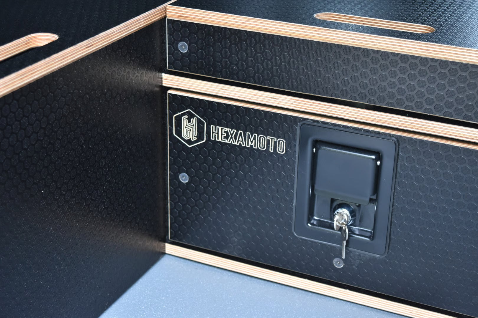 Close up of the Hexamoto branded drawers on an Easy Sleeper system