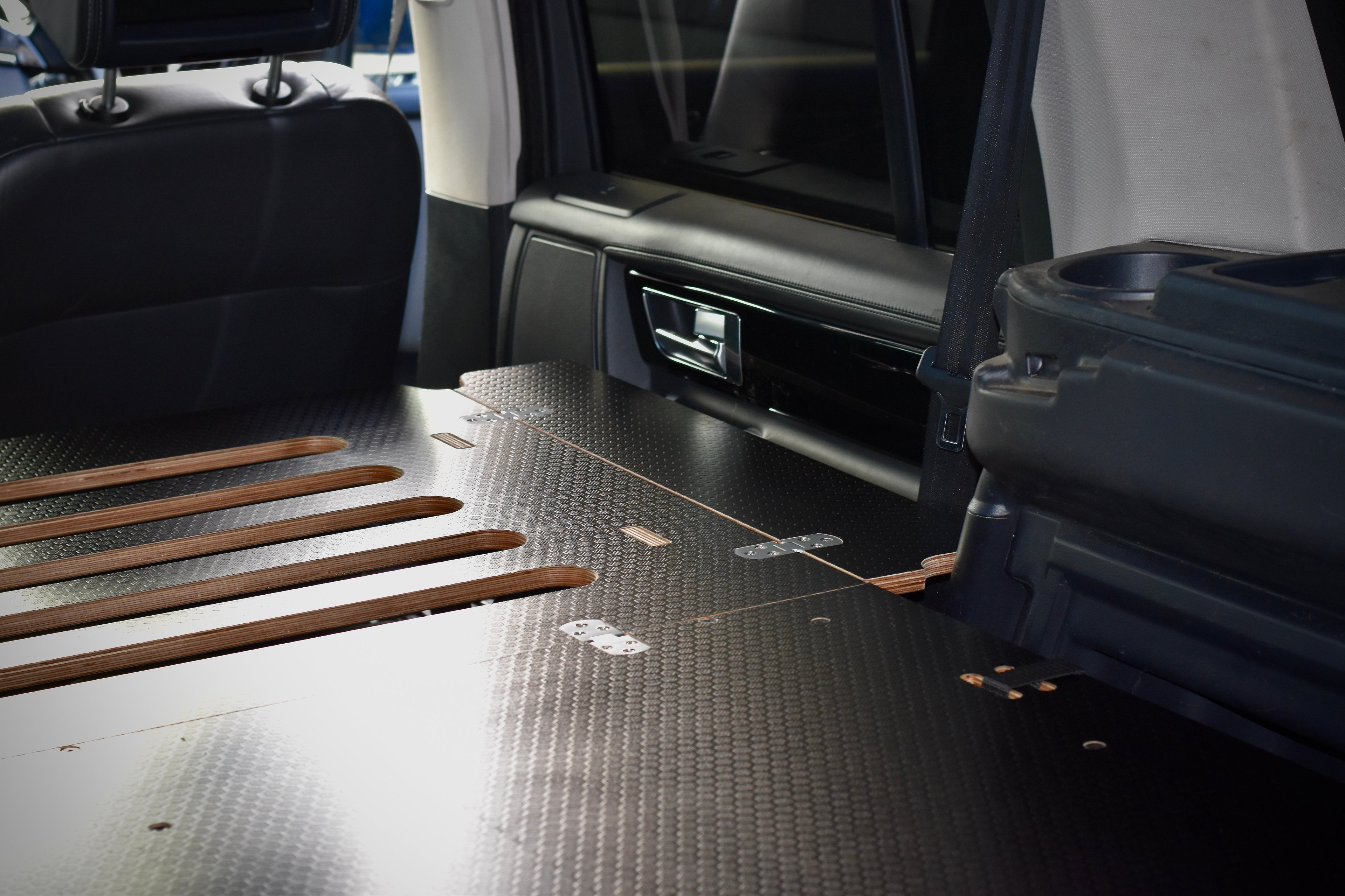 Land Rover Discovery interior with bed platform