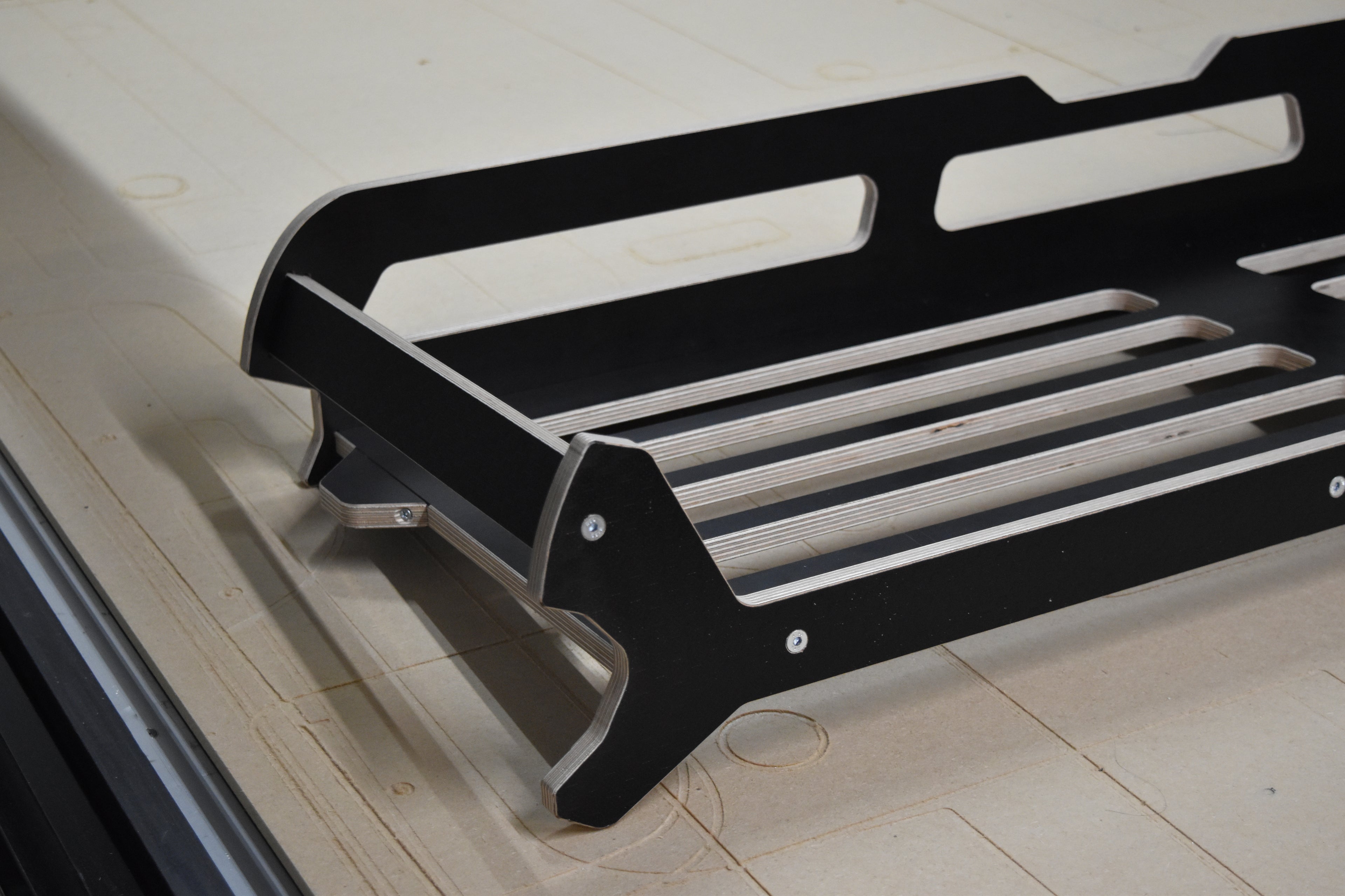 Black wooden Cargo storage system for Defender 110