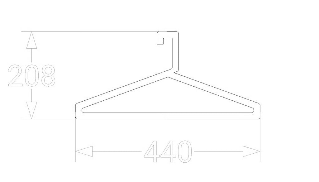 Technical drawing of a hanger with dimensions on a white background