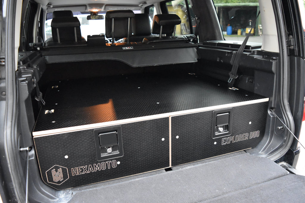 Hexamoto Explorer Duo storage system installed in a Land Rover Discovery 4
